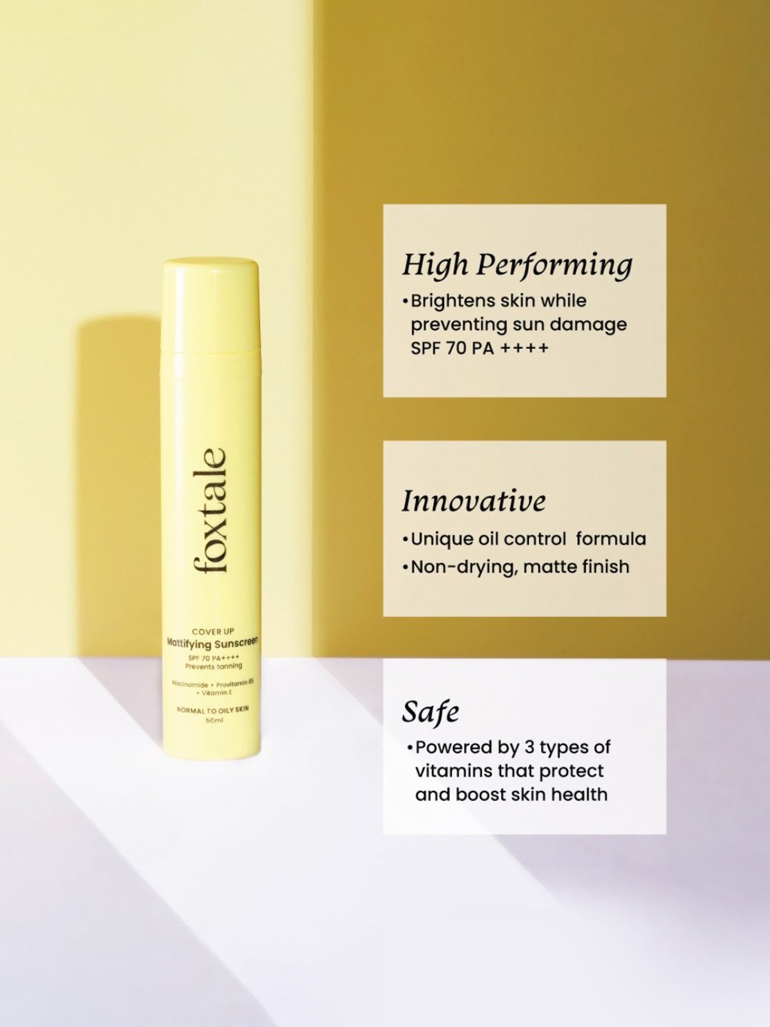 Foxtale Cover Up Mattifying Sunscreen SPF 70 PA++++ - 50 ml