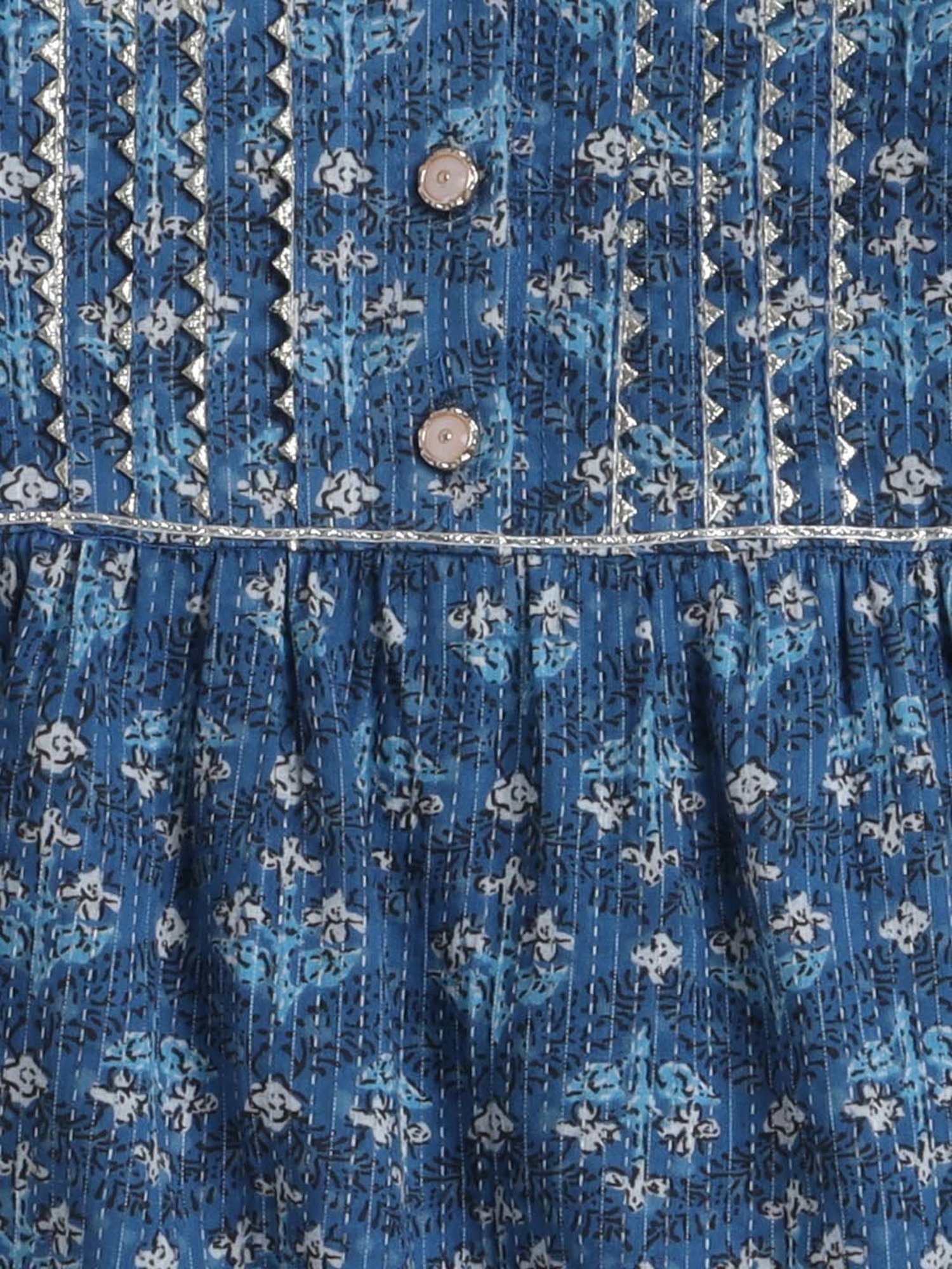 The Magic Wand Kids Blue Cotton Floral Print Kurta Set