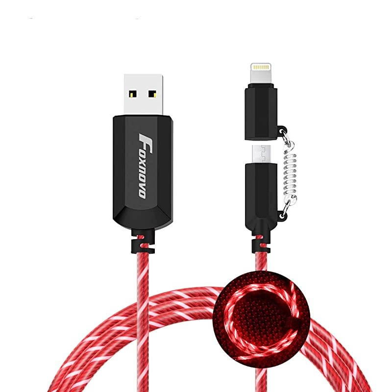 Apple MFi Certified]  Led iPhone Charger Cable, 2-in-1 Led Lightning Cable with 360&deg; Flowing Light for iPhone 12/11/11 Pro/XS/XR/X/8/8 Plus/7/7 Plus/6/6 Plus/5s/Android (Red), 3.3FT