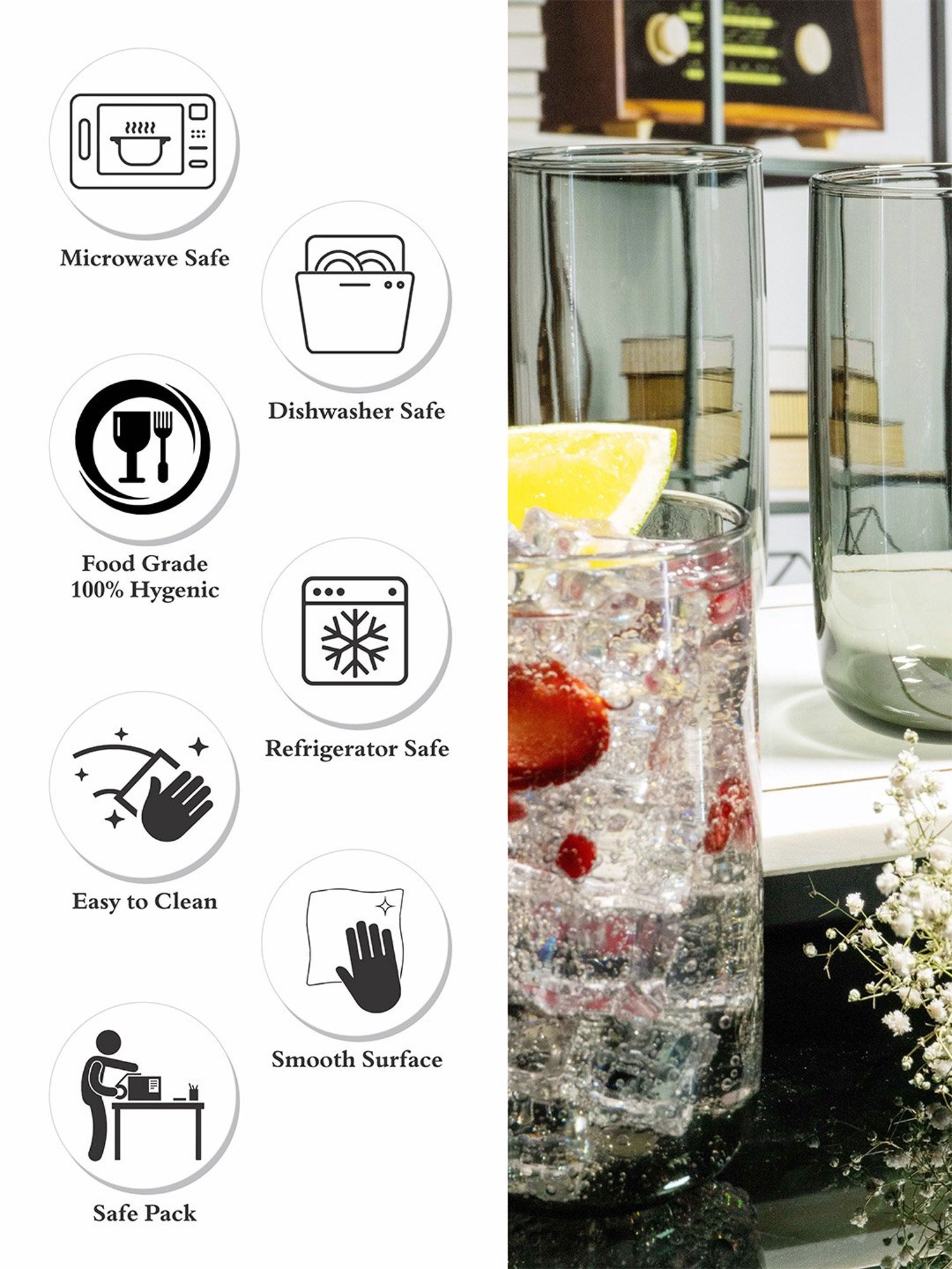 Pasabahce Transparent Glass Juice Glasses Iconic Tumbler - Set of 6 (365ml)