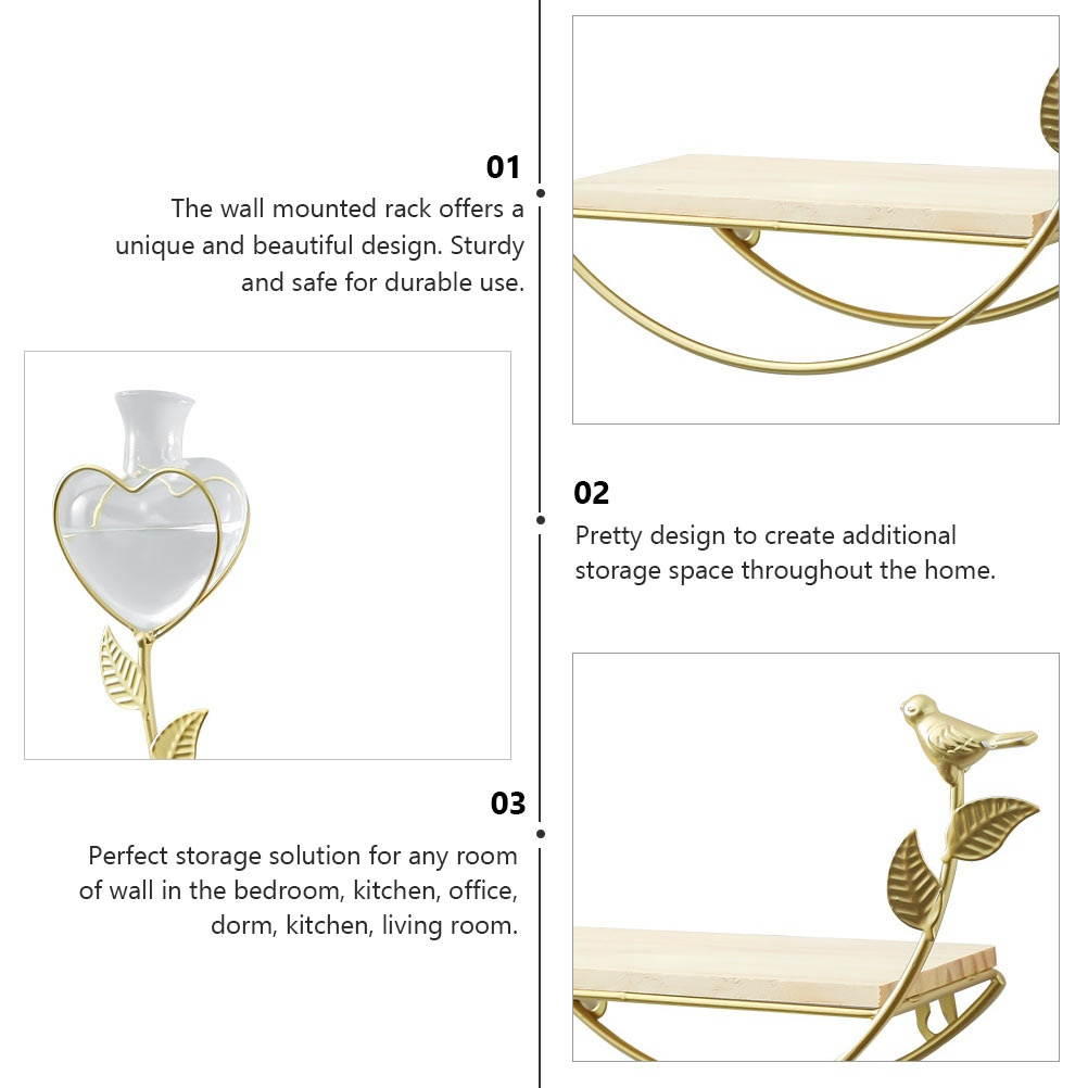 1pc Iron Wall-mounted Storage Rack Sundries Holder Nordic Wall Shelf (Golden)