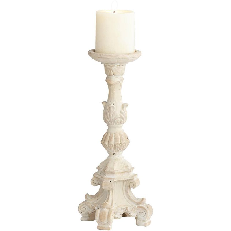 Kensington Hill Whitewashed Carved Pillar Candle Holders Set of 3