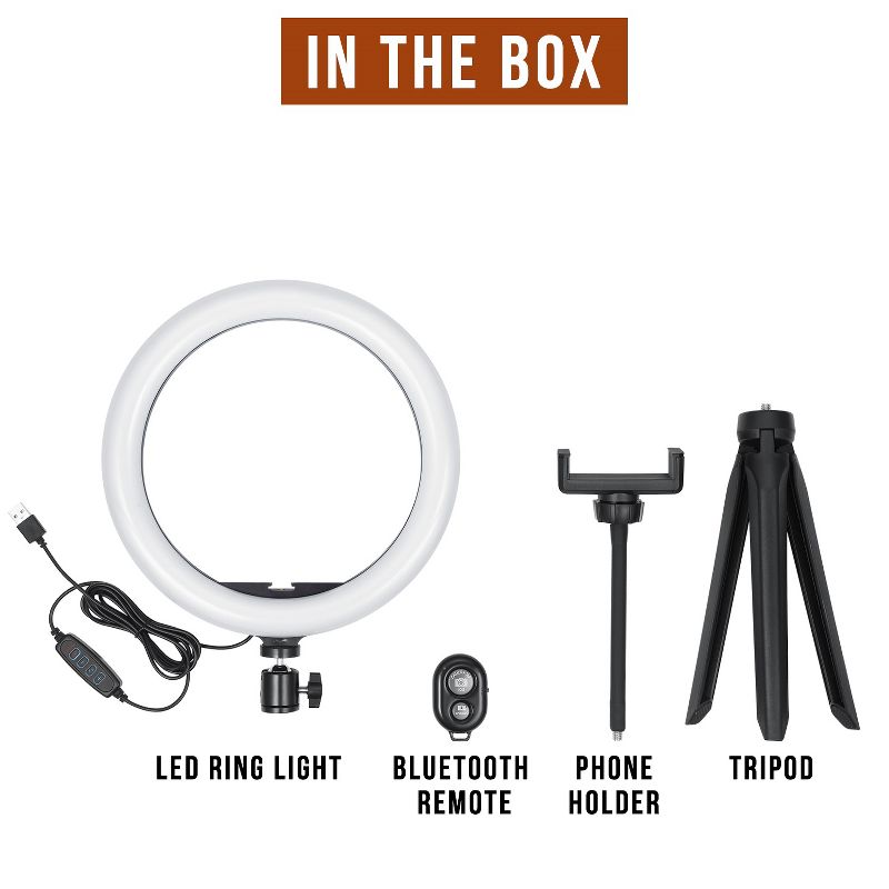 Dartwood Selfie Ring Light - 10 Inch LED Makeup Light with Adjustable Tripod Stand, Bluetooth Remote & Cell Phone Holder for iPhone and Android Phones