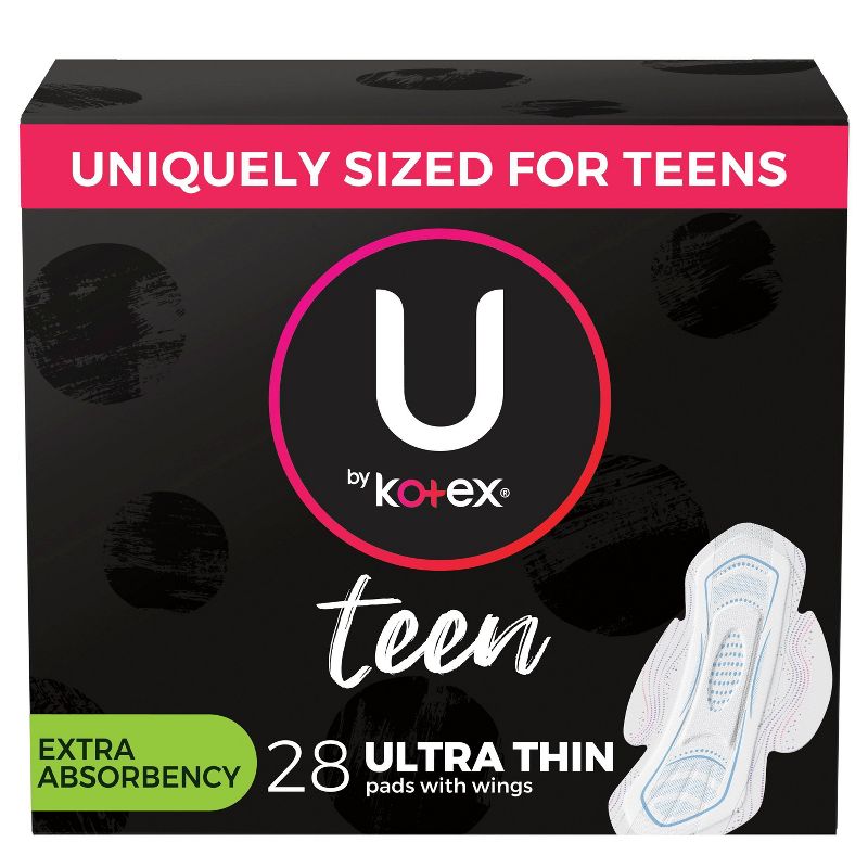 U by Kotex Ultra Thin Teen Feminine Pads with Wings - Extra Absorbency - 28ct
