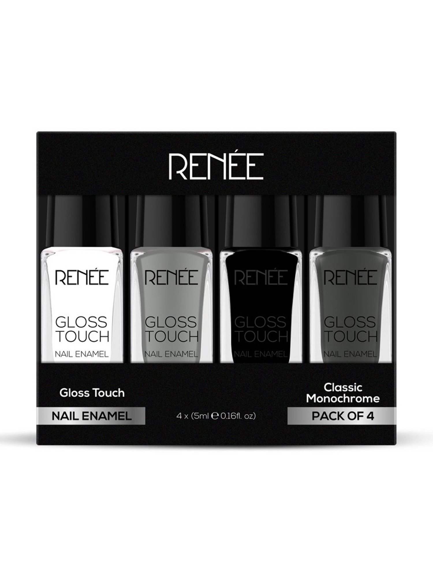 RENEE Gloss Touch N01 Classic Monochrome Nail Enamel - Pack of 4