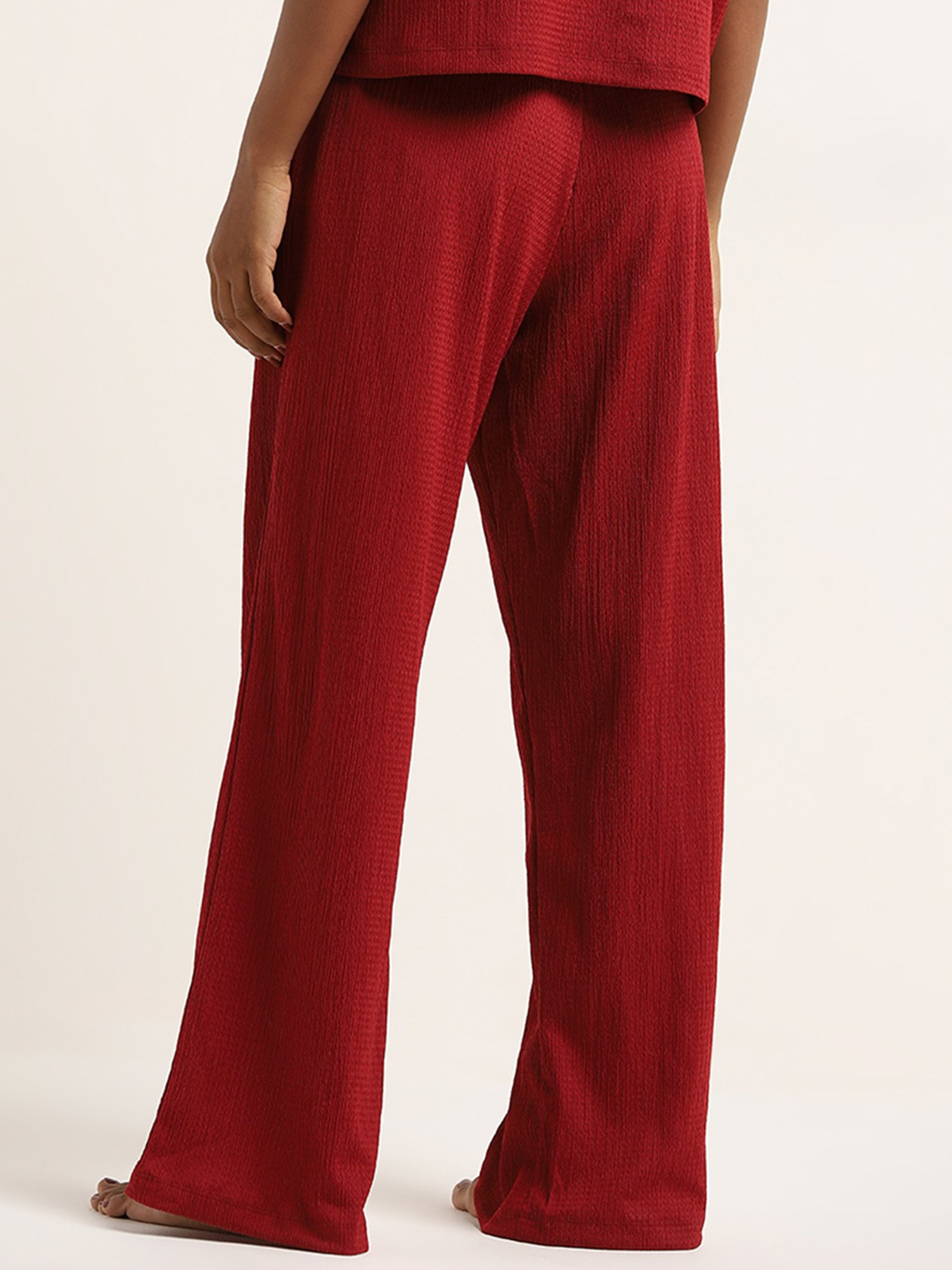Superstar by Westside Red Crinkle-Textured High-Rise Pants