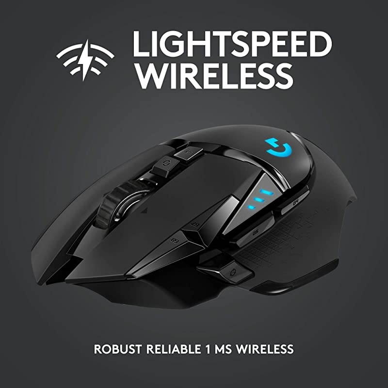 502 Lightspeed Wireless Gaming Mouse with Hero 25K Sensor, PowerPlay Compatible, Tunable Weights and Lightsync RGB - Black