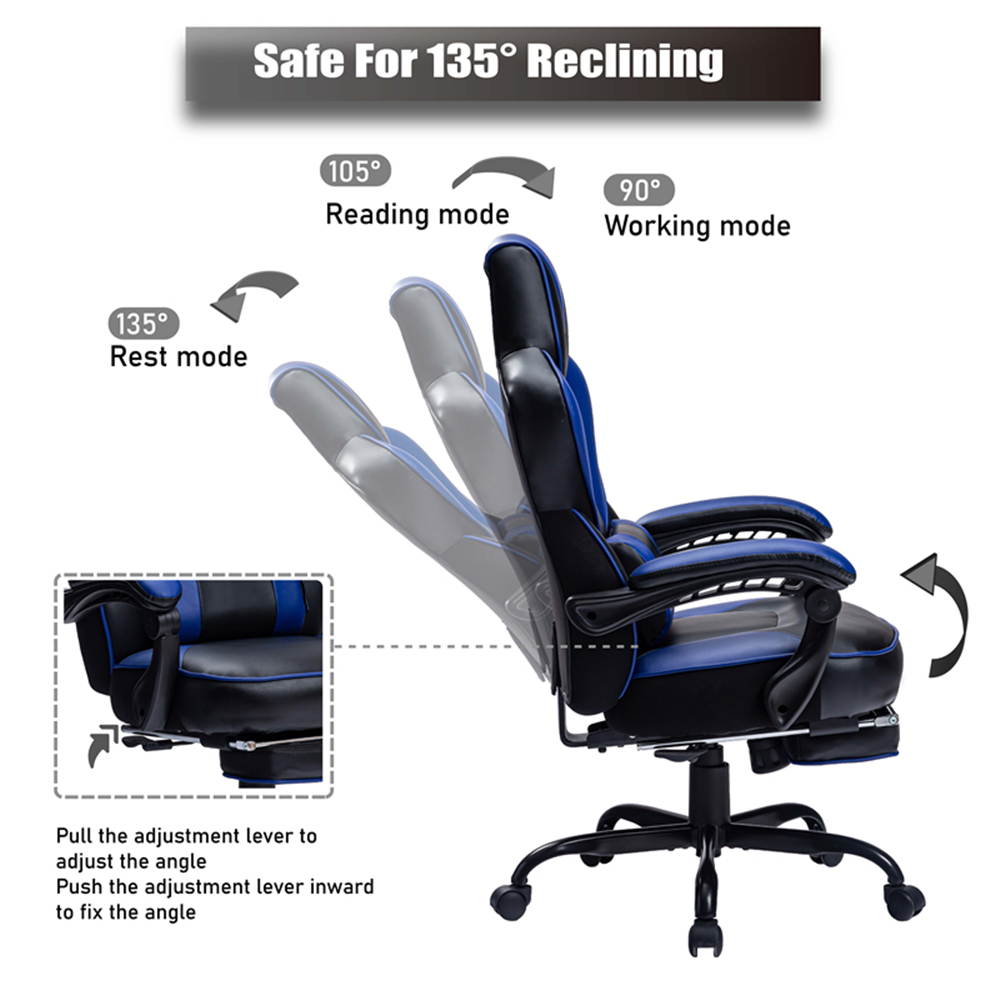 VON RACER Reclining Gaming Chair with Large Lumbar Support Cushion Racing Style Video Game PC Computer Gamer Gaming Chairs Ergonomic Office High Back Chair