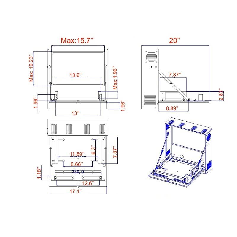 4U Heavy Duty 16 Gauge Steel DVR Security Lockbox with Swing Open Top (19'' x 13.4'' x 7'' 4U)