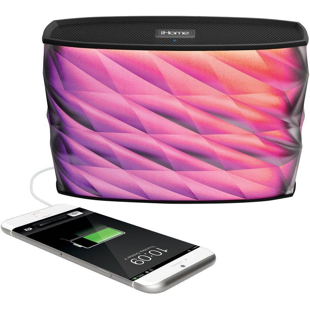 iHome iBT84 Portable Splashproof Color Changing 10 Hour Rechargeable Bluetooth Stereo Speaker with Speakerphone and Built-In Power Bank