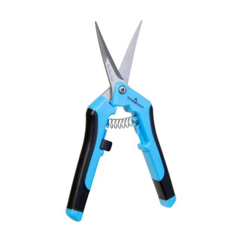 Hydrofarm HGPP400C Stainless Steel Precision Curved Blade Gardening Scissor Pruner with Holster and Safety Lock for Plants and Flower Trimming, Blue