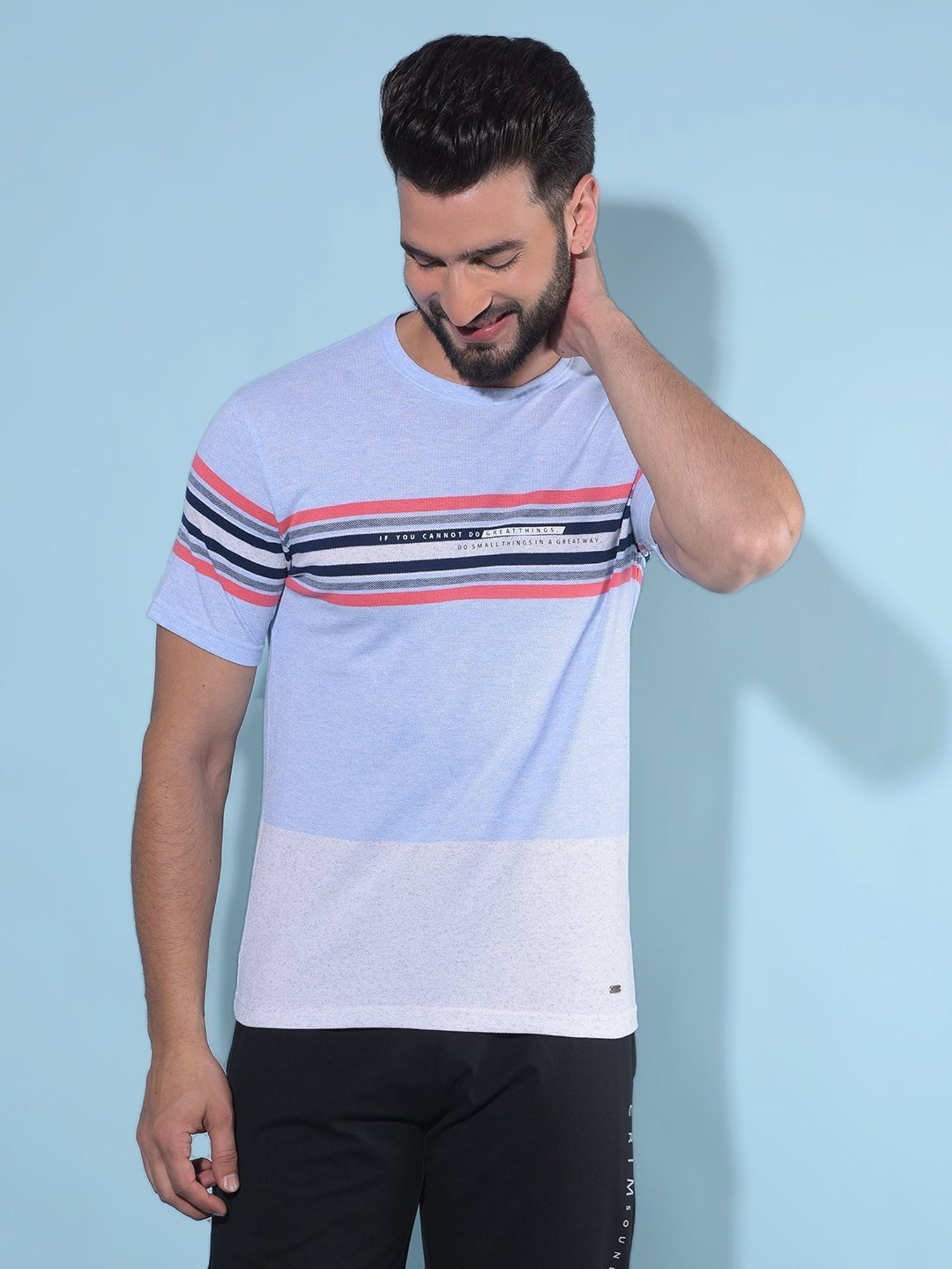 Crimsoune Club Blue  Slim Fit Striped T-Shirt