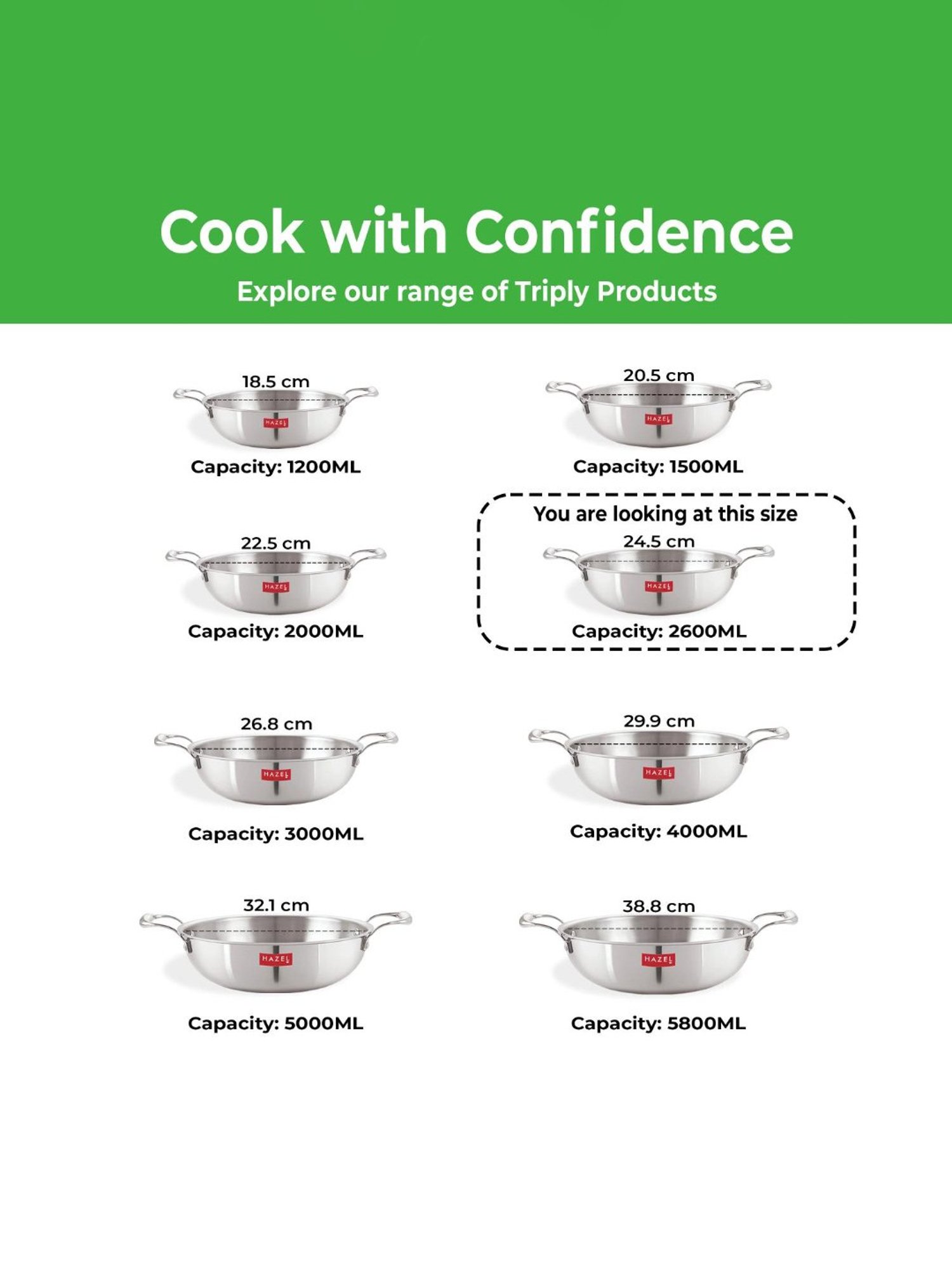 ALLO Silver Stainless Steel Induction Friendly Triply Kadhai (3 L)