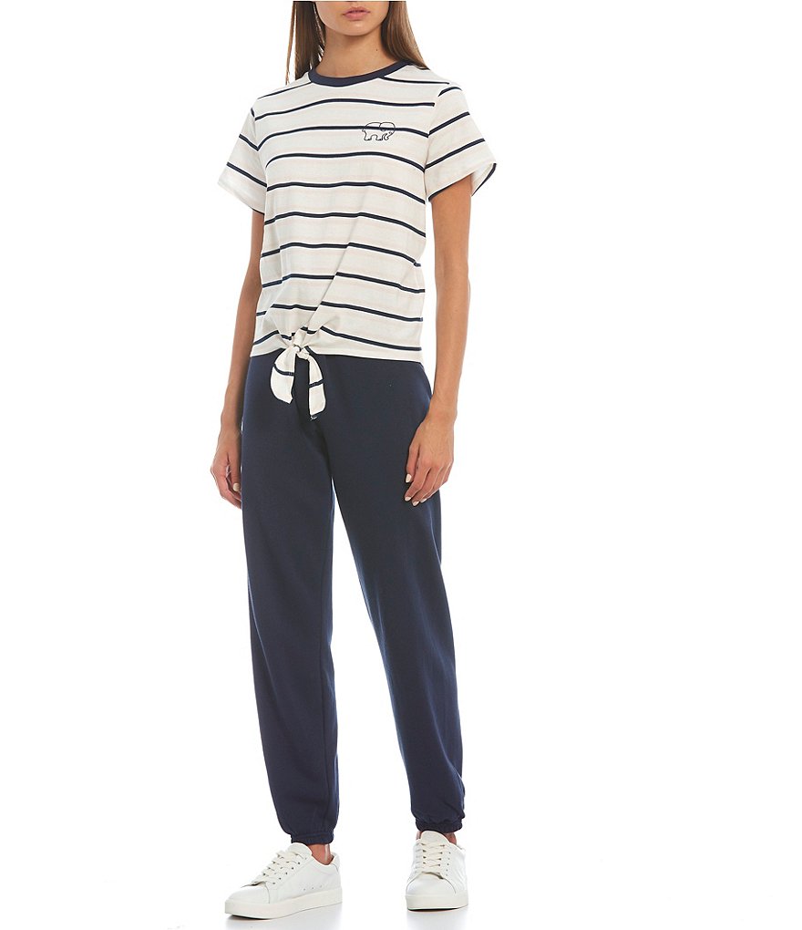 Ivory Ella Short-Sleeve Striped Tie-Front Tee