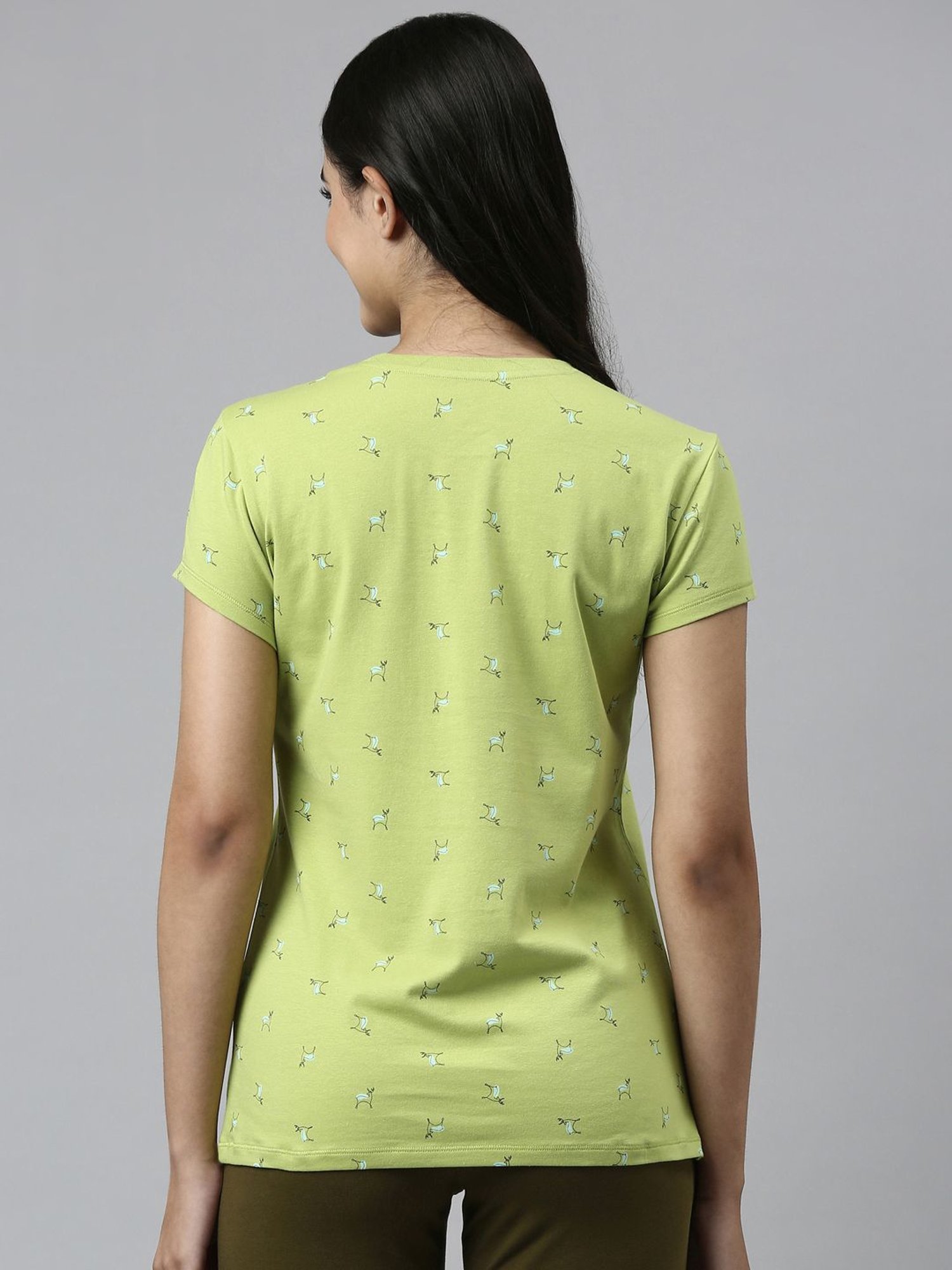 Enamor Green Cotton Printed T-Shirt