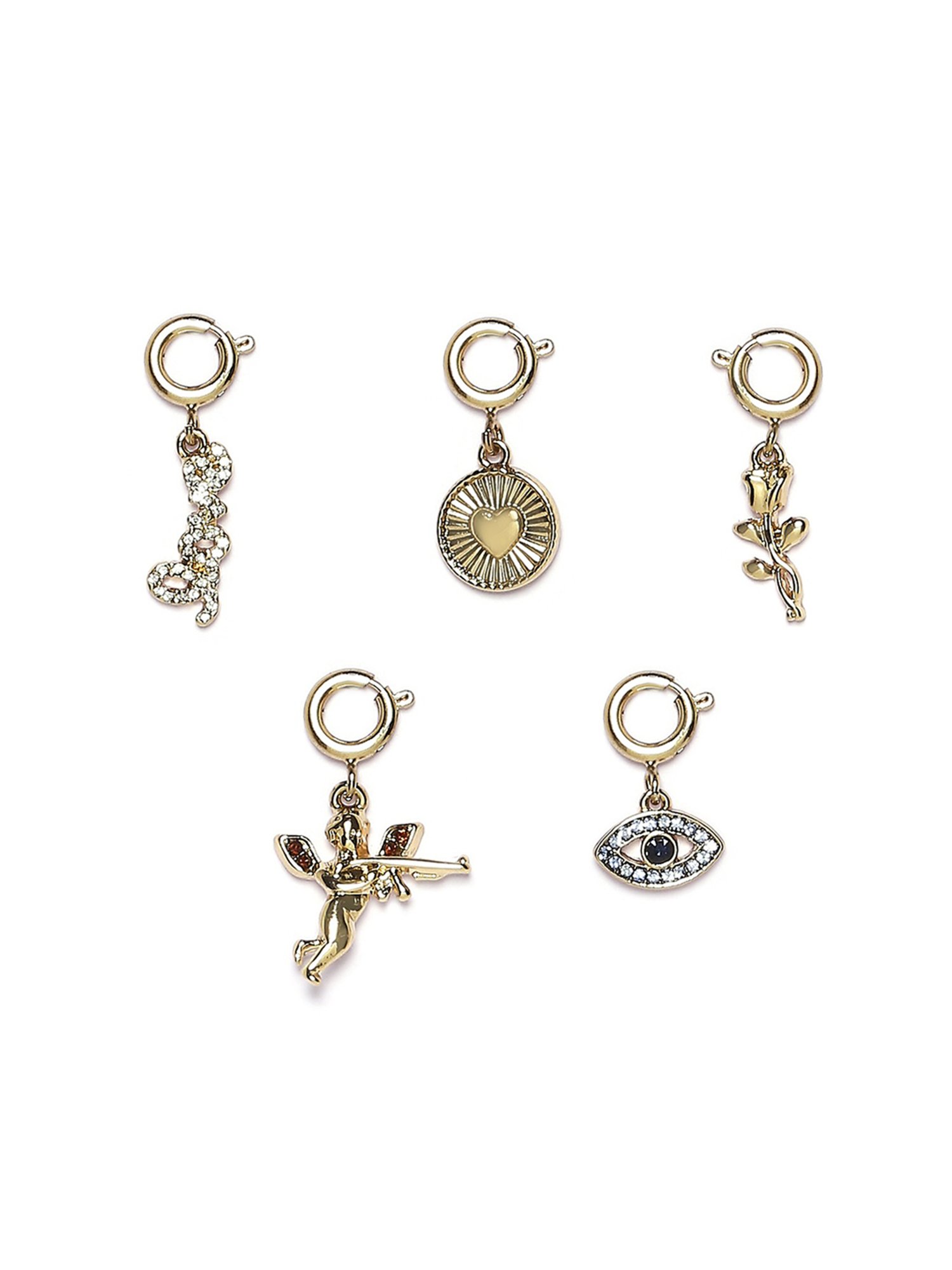 Oomph Gold Tone Evil Eye Charms Pendant Link Chain Necklace - Set of 5