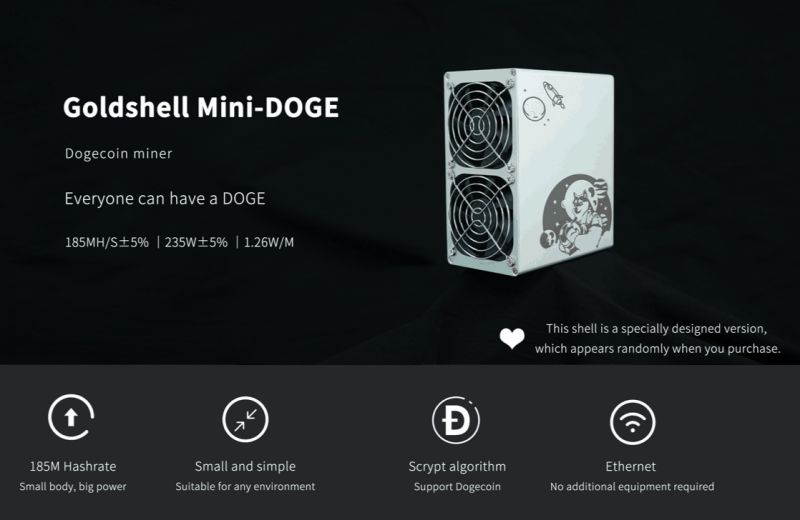 Goldshell Mini-DOGE 185MH/S(with psu)DOGE& LTC Mining Machine Low noise Small&simple Home Mining Home Riching