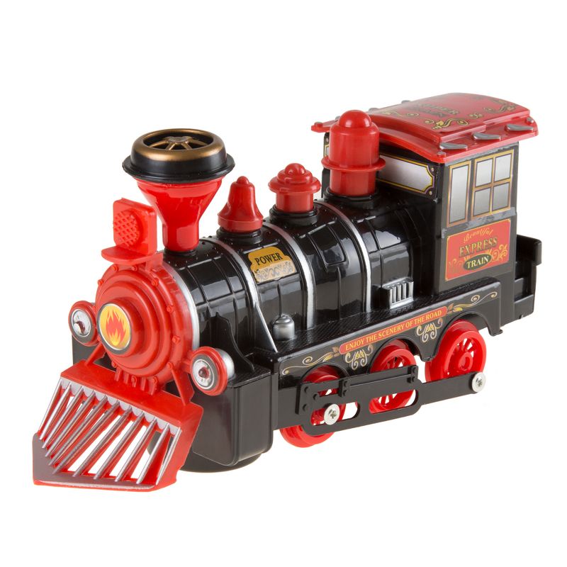 Toy Train Locomotive Engine Car with Battery-Powered Lights, Sounds and Bump-n-Go Movement for Boys and Girls by Hey! Play! Black