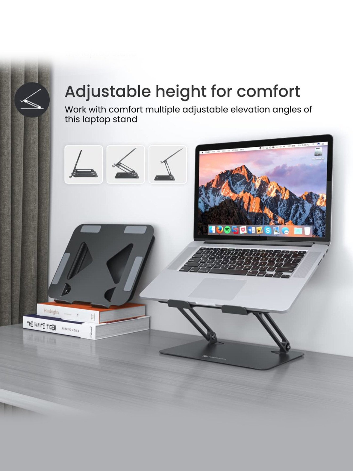 Portronics My Buddy K7 Portable Laptop Stand with Ventilated Board for Laptop Cooling (Grey)