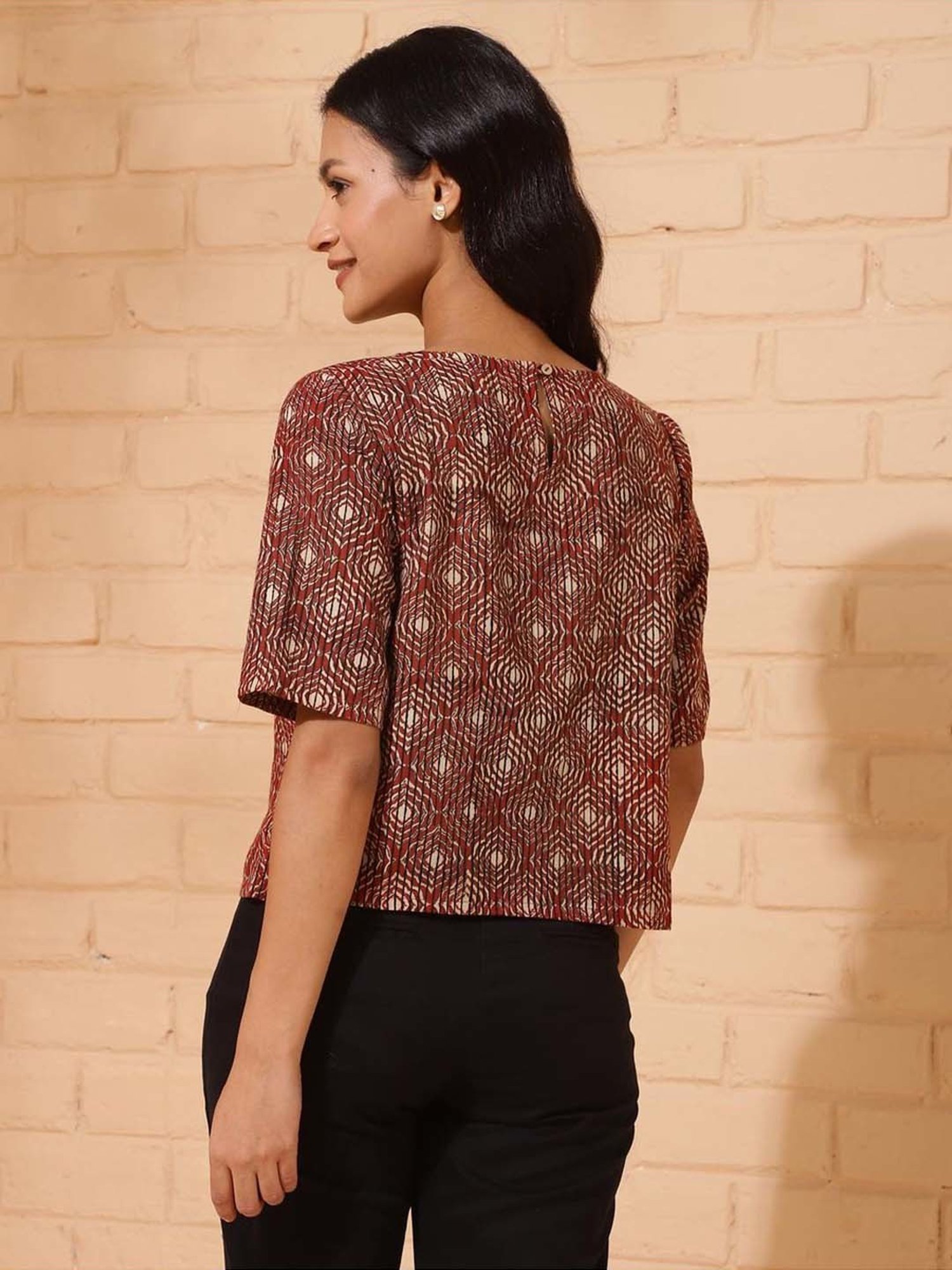 Fabindia Red Cotton Embroidered Top