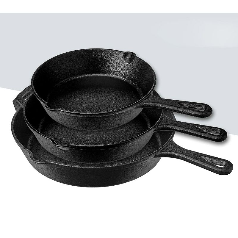 Cuisinel Versatile Conveniently Pre-Seasoned Cast Iron Skillet 3 Multi-Sized Cooking Pan Set with 8, 10, and 12-Inch Pans