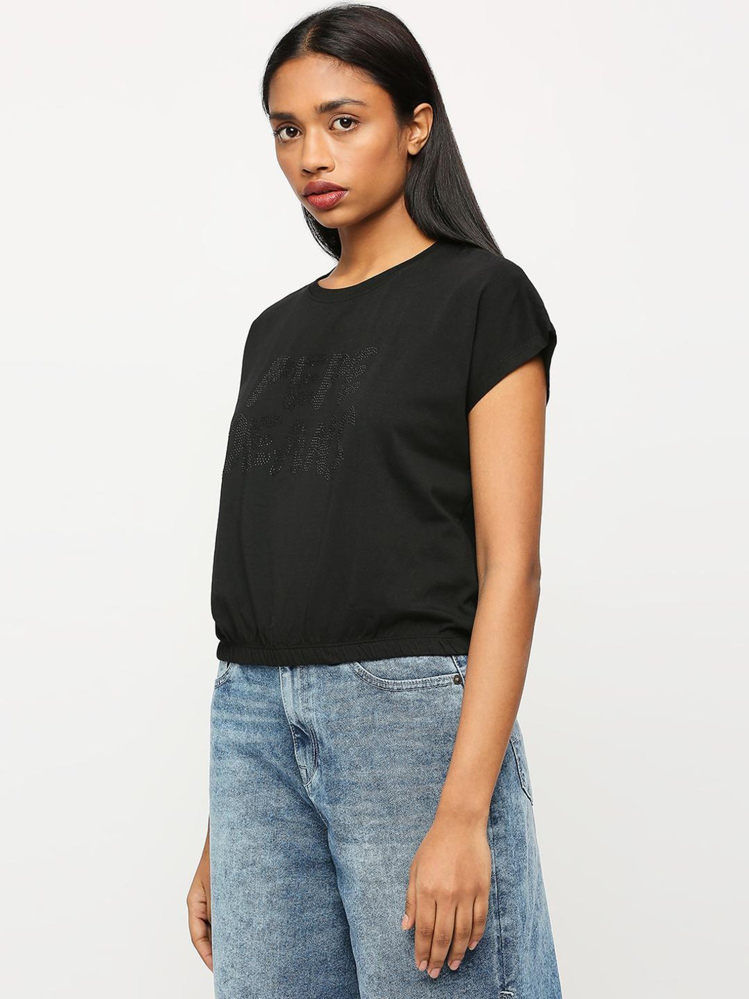 Pepe Jeans Black Cotton Embellished Top