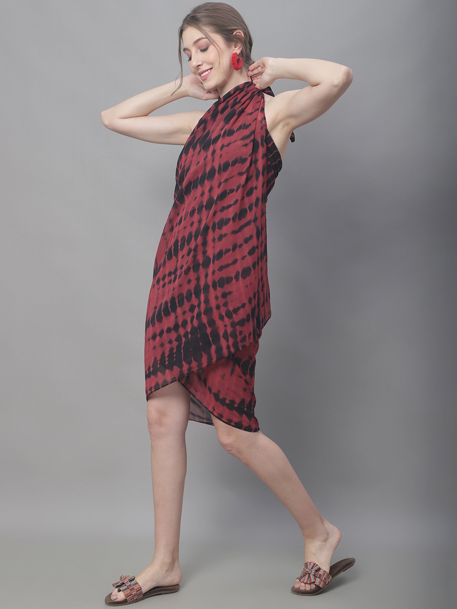 Claura Maroon Printed Beachwear Sarong