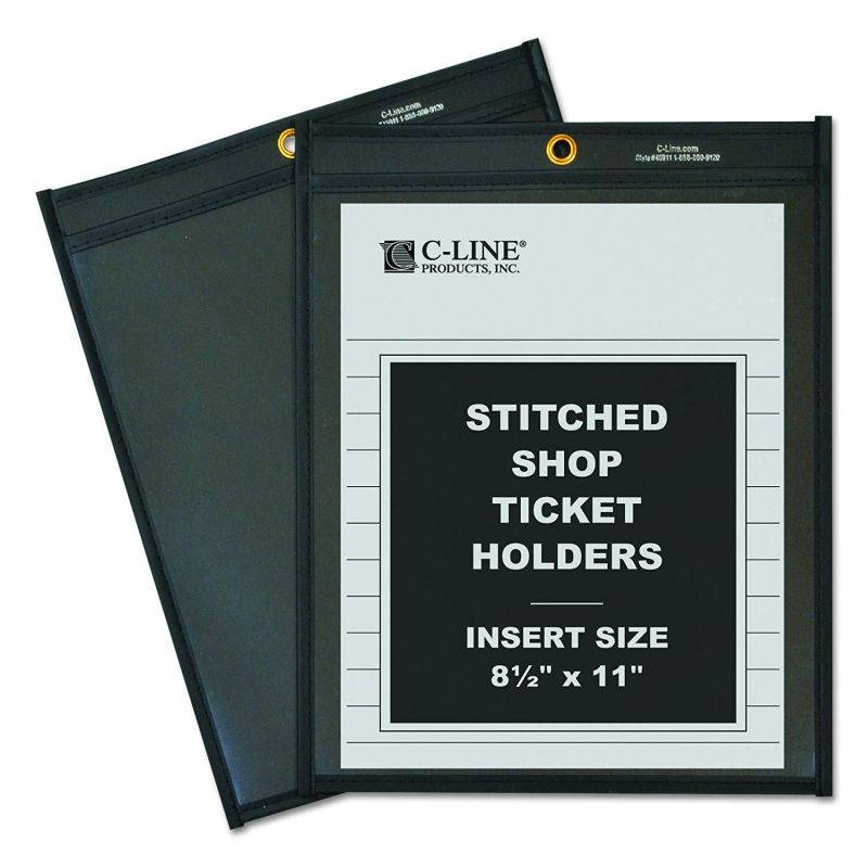 C-Line 45911 Shop Ticket Holders, Stitched, One Side Clear, 8-1/2" x 11" (Box of 25)