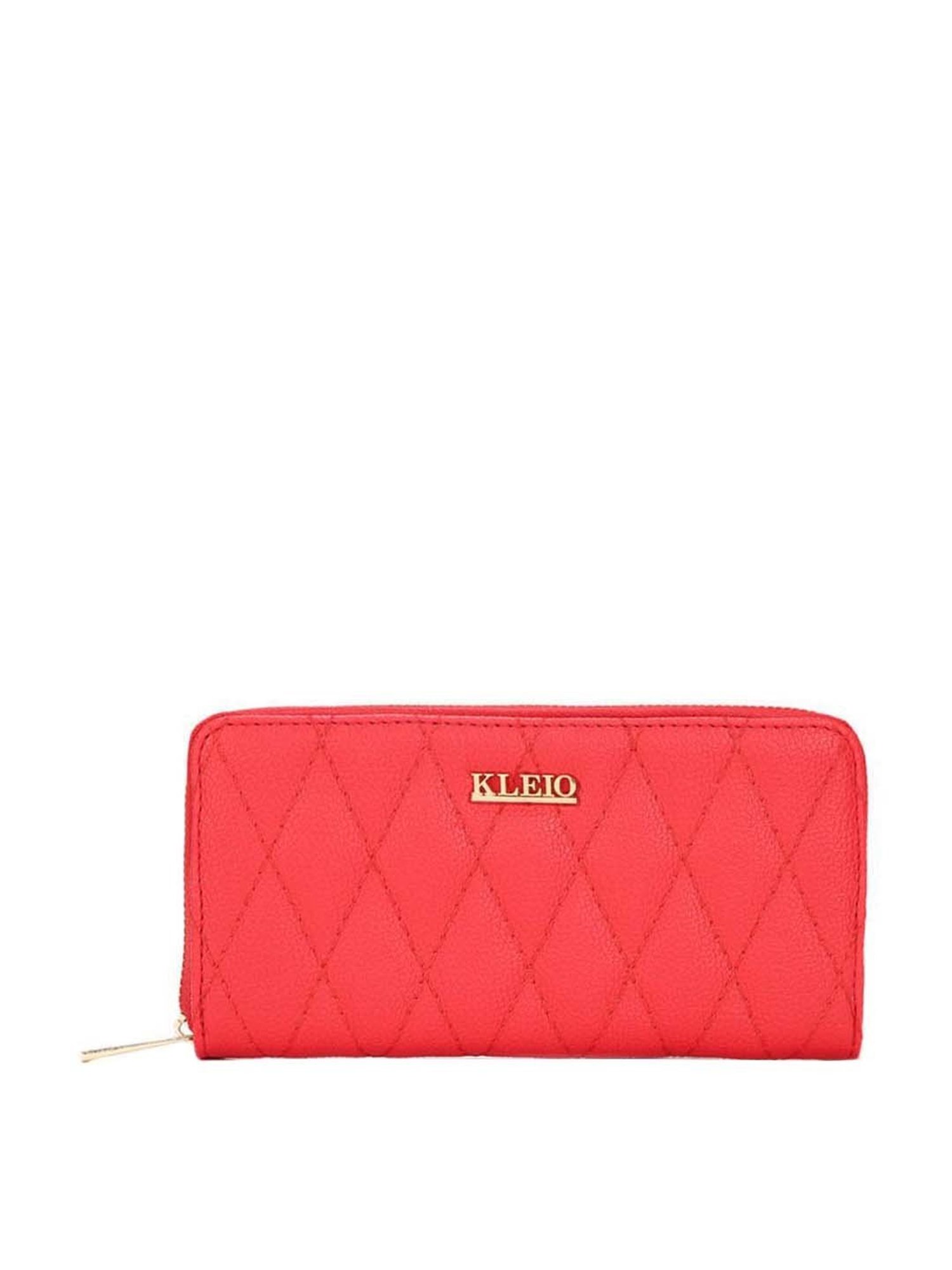 KLEIO Red Quilted Zip Around Wallet for Women