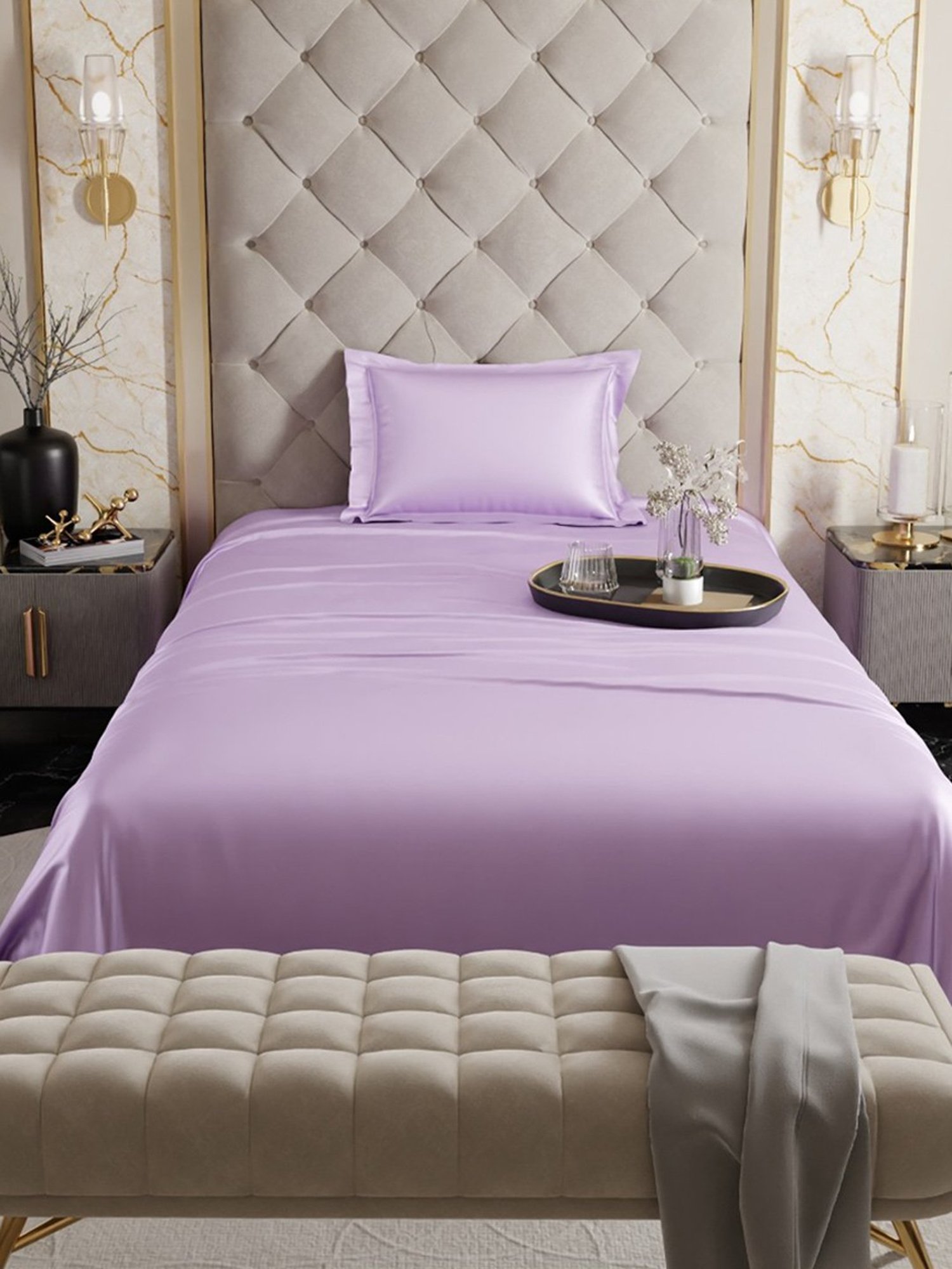 Stoa Paris Lilac Polyester 300 TC Date Night Single Bedsheet With Pillow Cover