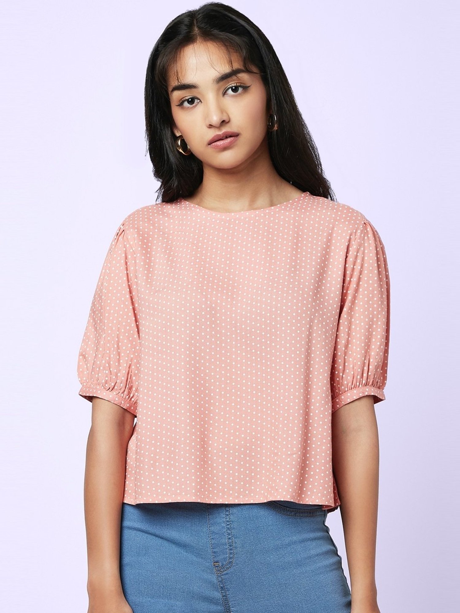 YU by Pantaloons Peach Polka Dots Top