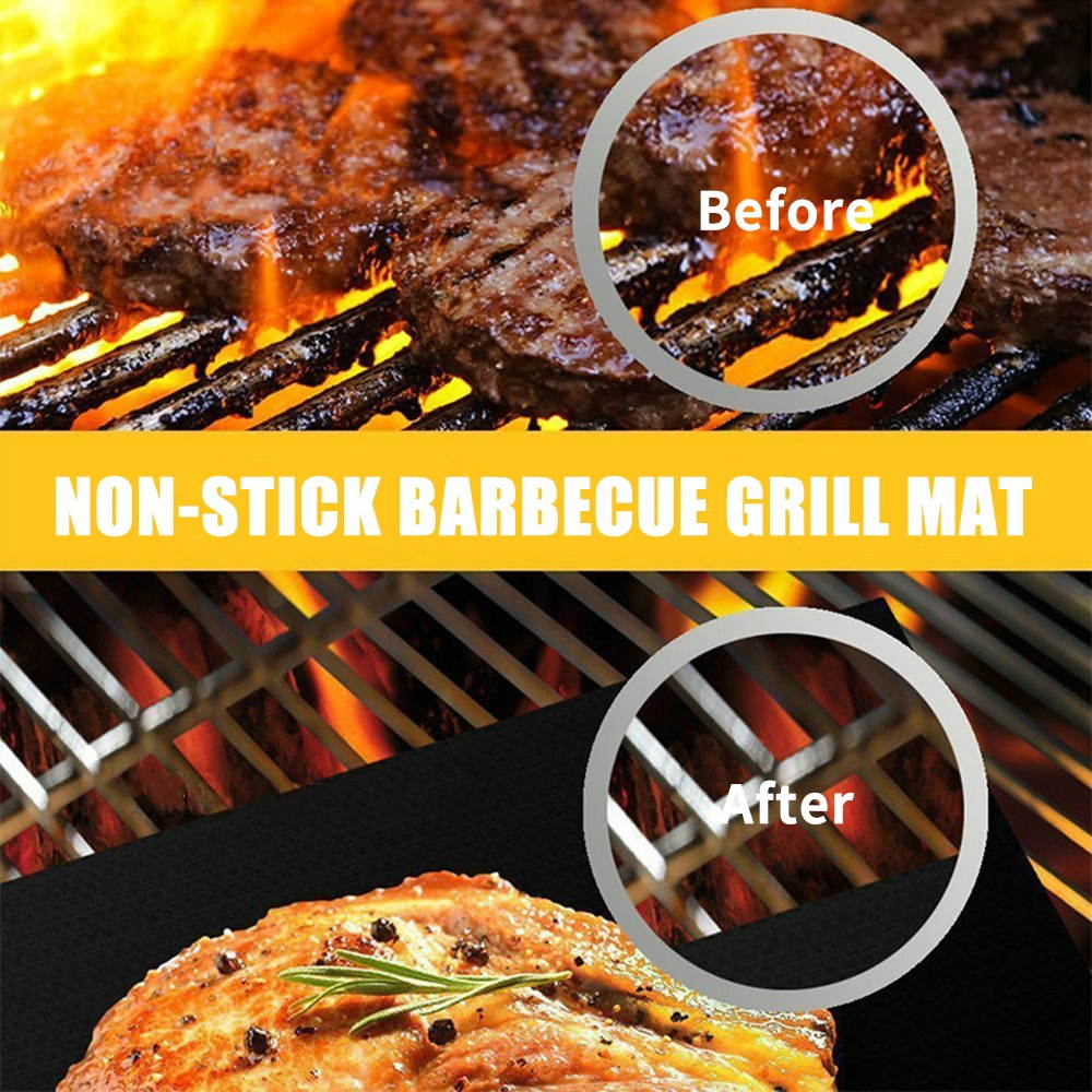 Sauce Basting Brush Barbecue BBQ Grill Oven Liner Grill Mat Non-Stick Barbecue Mat Reusable Heavy Duty Easy to Clean Baking Mat Glass Fiber BBQ Grill Mat table MatBrush Heat Resistant Baking Cooking
