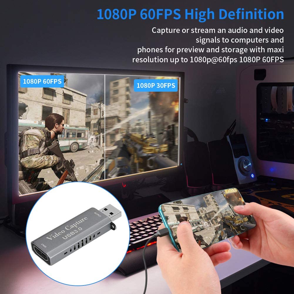 Capture Cards HDMI to USB 3.0 Video Capture Card 1080p 60fps HDMI Capture Card Plug and Play USB Capture Card 4K Game Capture Card Record Directly to Computer for Gaming, Live Broadcasting
