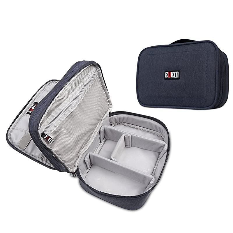 Electronics Organizer Bag,Double-Layer Convenient Travel Cable Storage Bag for IPad, Mobile Phone, Charger, USB Cable, SD Card, U Disk, Power Bank, Earphone(13 Feet Cable Management Belt)