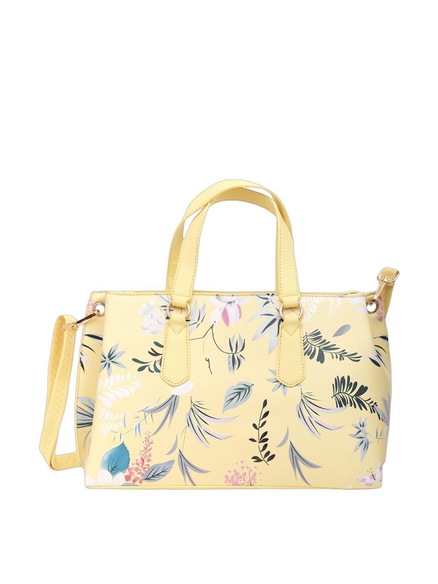Caprese Gemma Yellow Faux Leather Floral Handbag