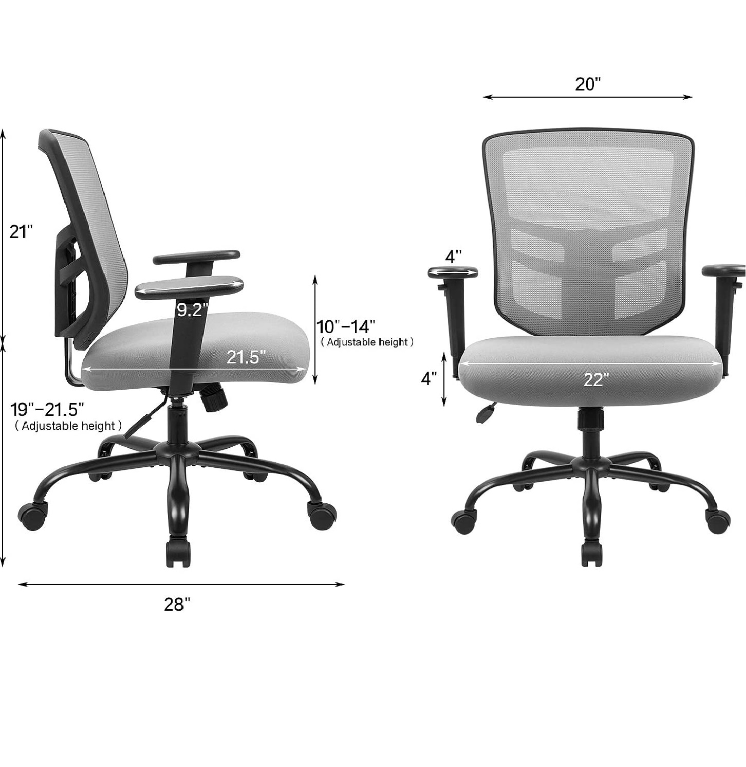 Devoko Big and Tall Office Chair 400 lbs Ergonomic Desk Chair with Adjustable Armrests High-Back Computer Chair with Lumbar Support Executive Swivel Conference Chair (Gray)