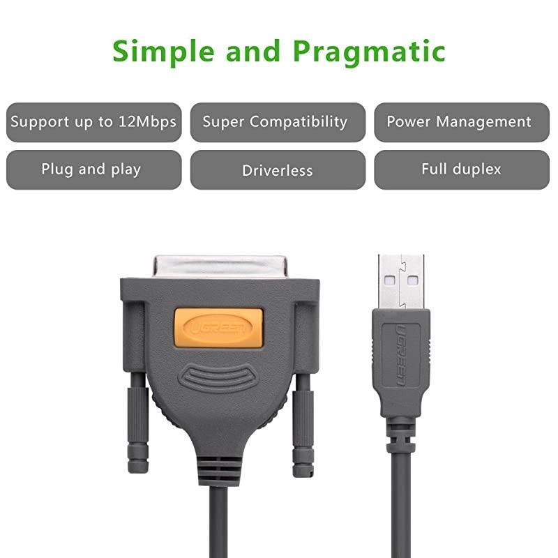 USB to DB25 Parallel Printer Cable Adapter Male to Female Connector IEEE 1284 Converter for Laptop Desktop PC Supports Windows Mac OS Linux 6ft
