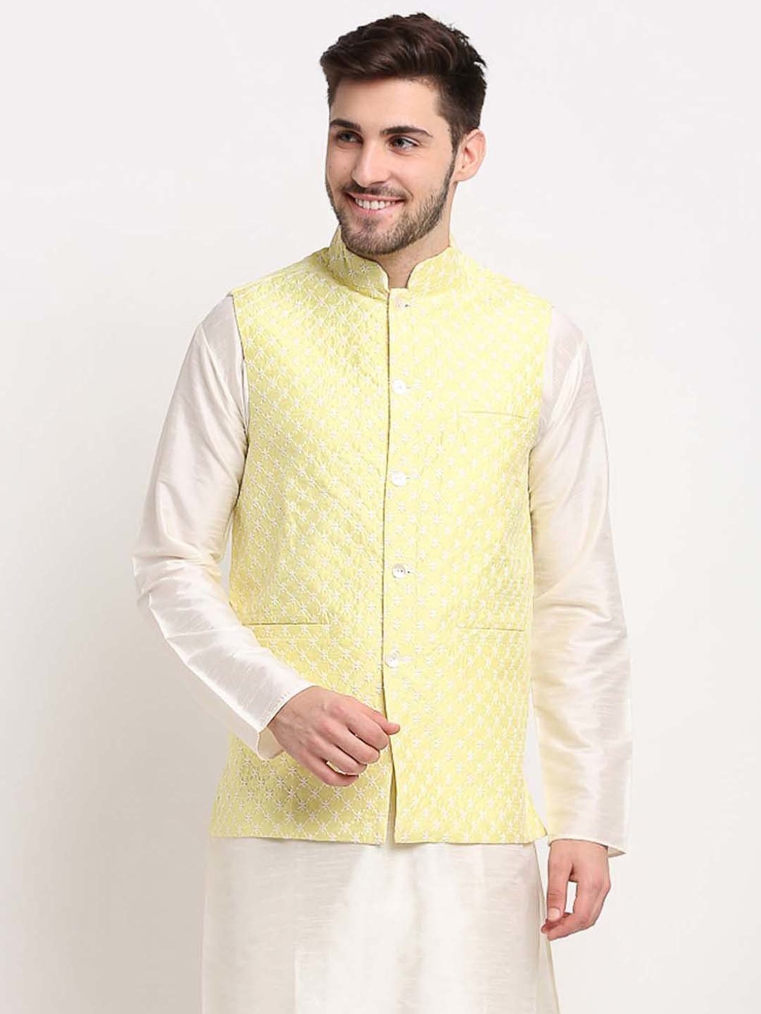 VASTRAMAY Teal Green Regular Fit Printed Nehru Jacket