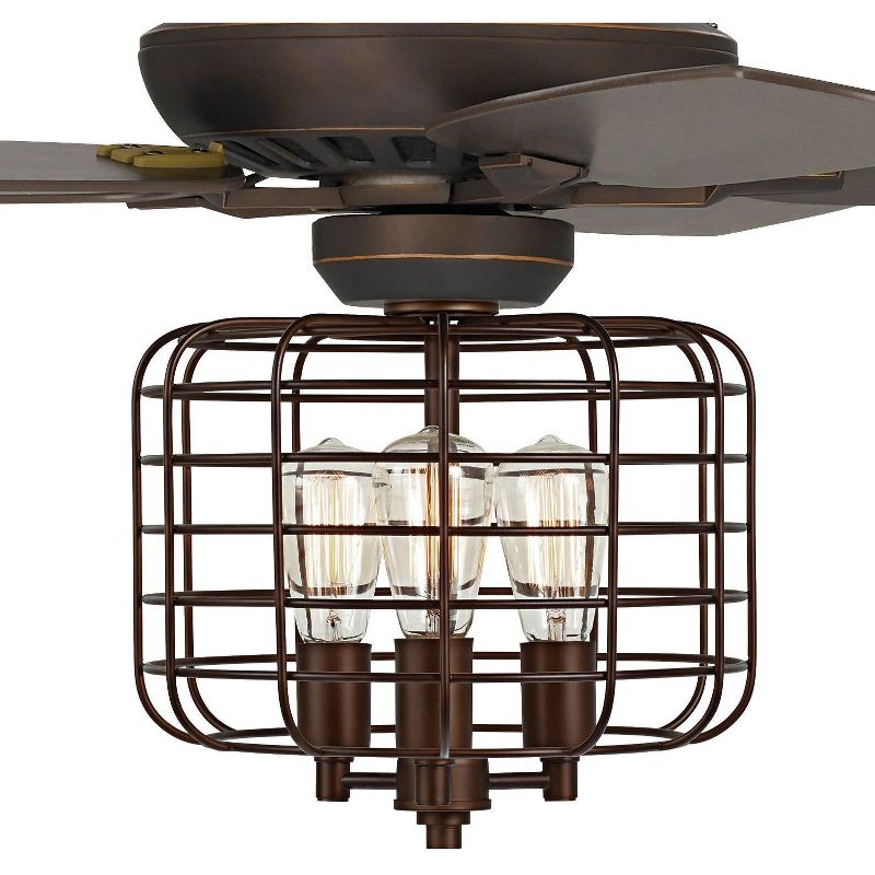 52" Casa Vieja Vintage Industrial Ceiling Fan with Light LED Dimmable Remote Oil Rubbed Bronze Cage Living Room Kitchen Bedroom