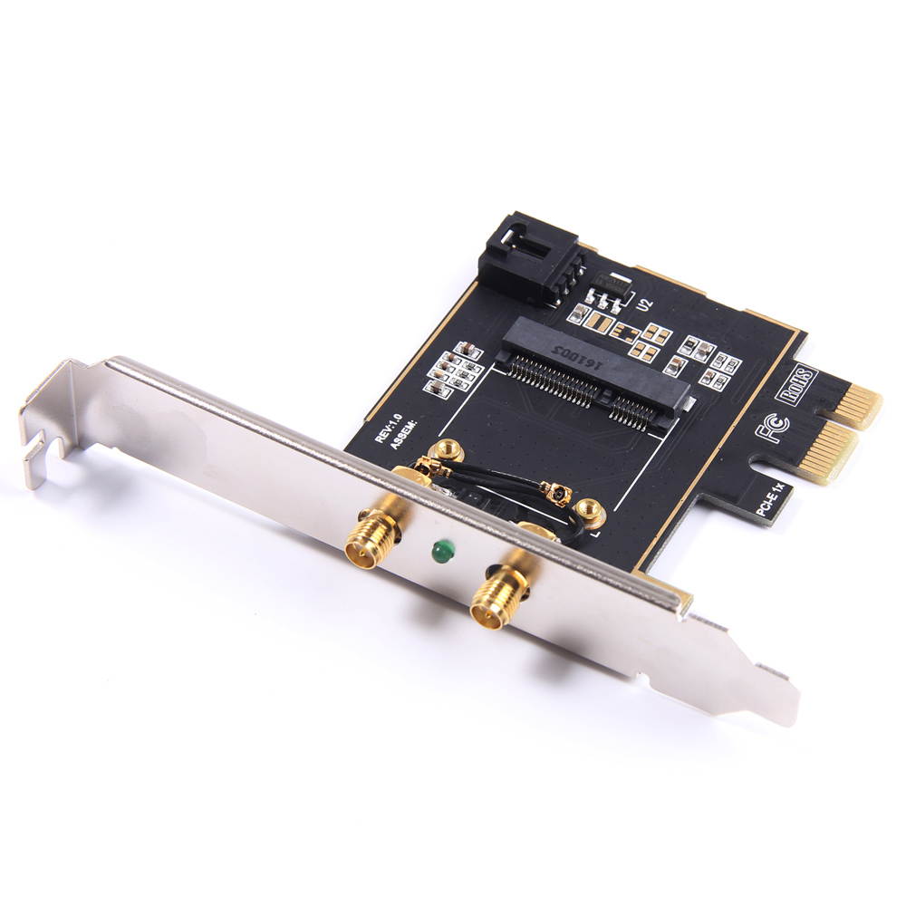Fenvi FV-101 Mini PCI-E Wi-Fi Card To PCI-E Wireless Desktop Adapter Converter, Mini PCI-E to PCI Express, 2x Antenna + Low Profile Bracket For Half Size Mini PCI-E Wifi Bluetooth Card Intel 7260HMW