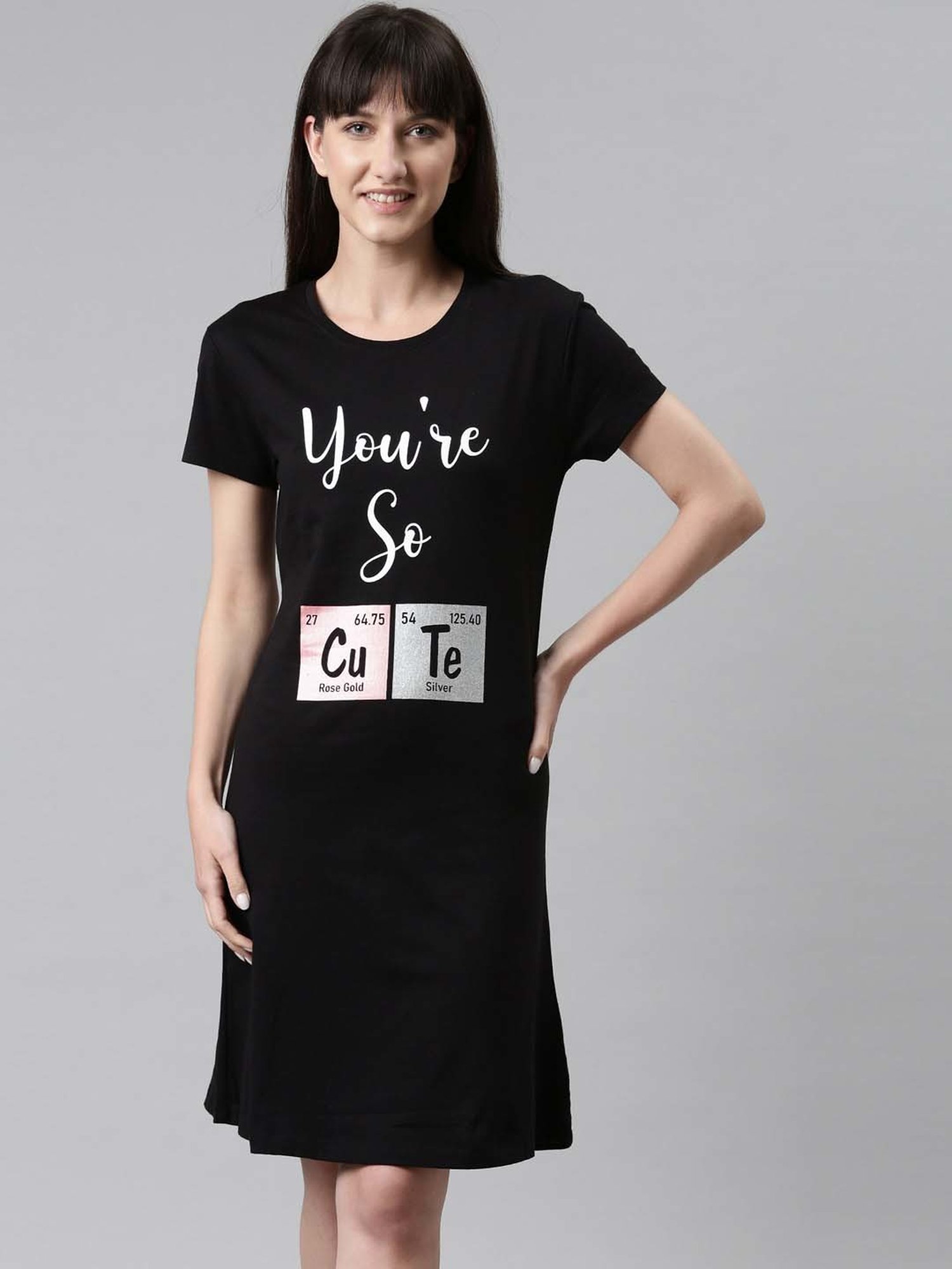 TWIN BIRDS Black Printed Sleep Tee