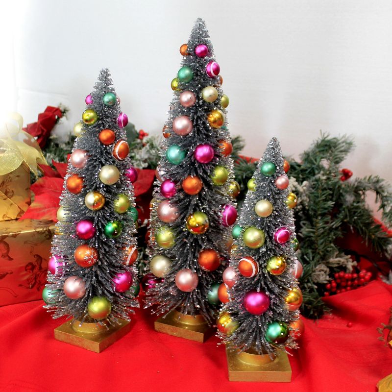 Christmas 16.5" Silver Rainbow Trees Putz Village Retro  -  Decorative Figurines