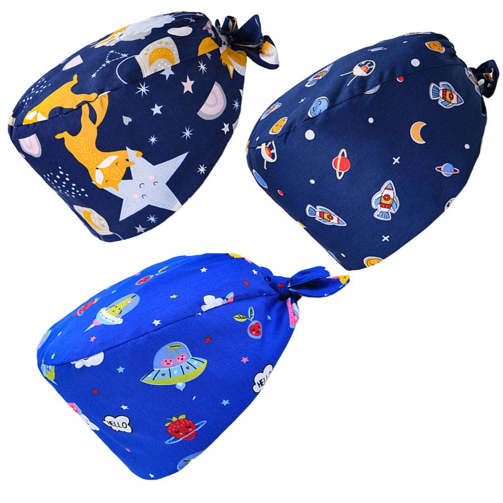 3pcs of One Set Fashion  Hat Cotton Cap Dust-proof Cap Practical Working Hat Headwear for Women Lady Female (Sky Fox + Space Odyssey + Blue Sky)