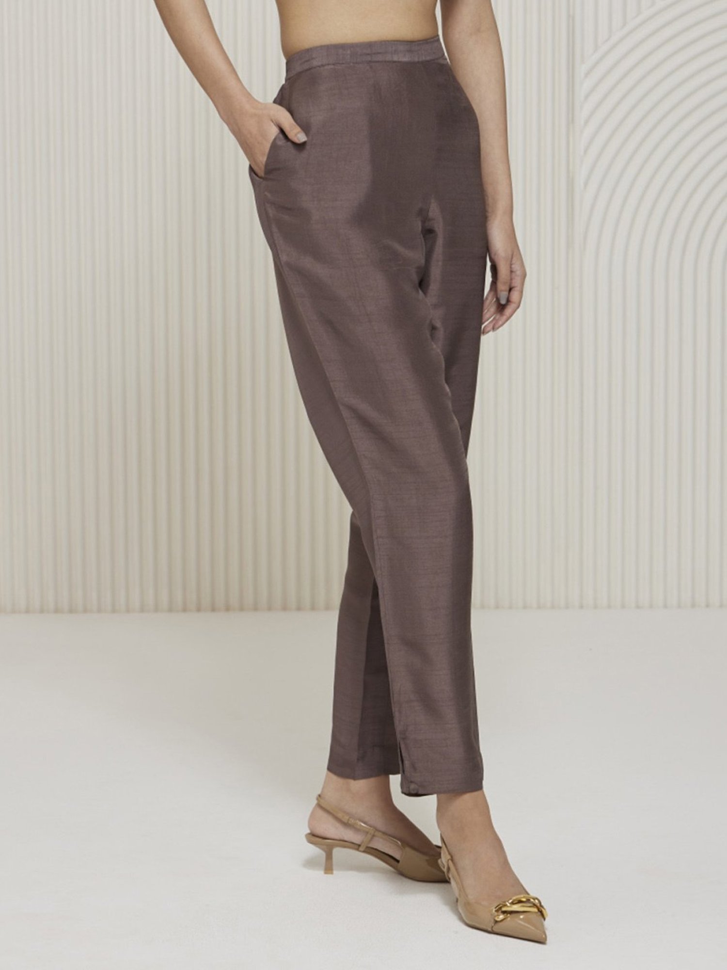 Artagai Granite Grey Elevated Basics Slim Pants With Side Slit And Buttons