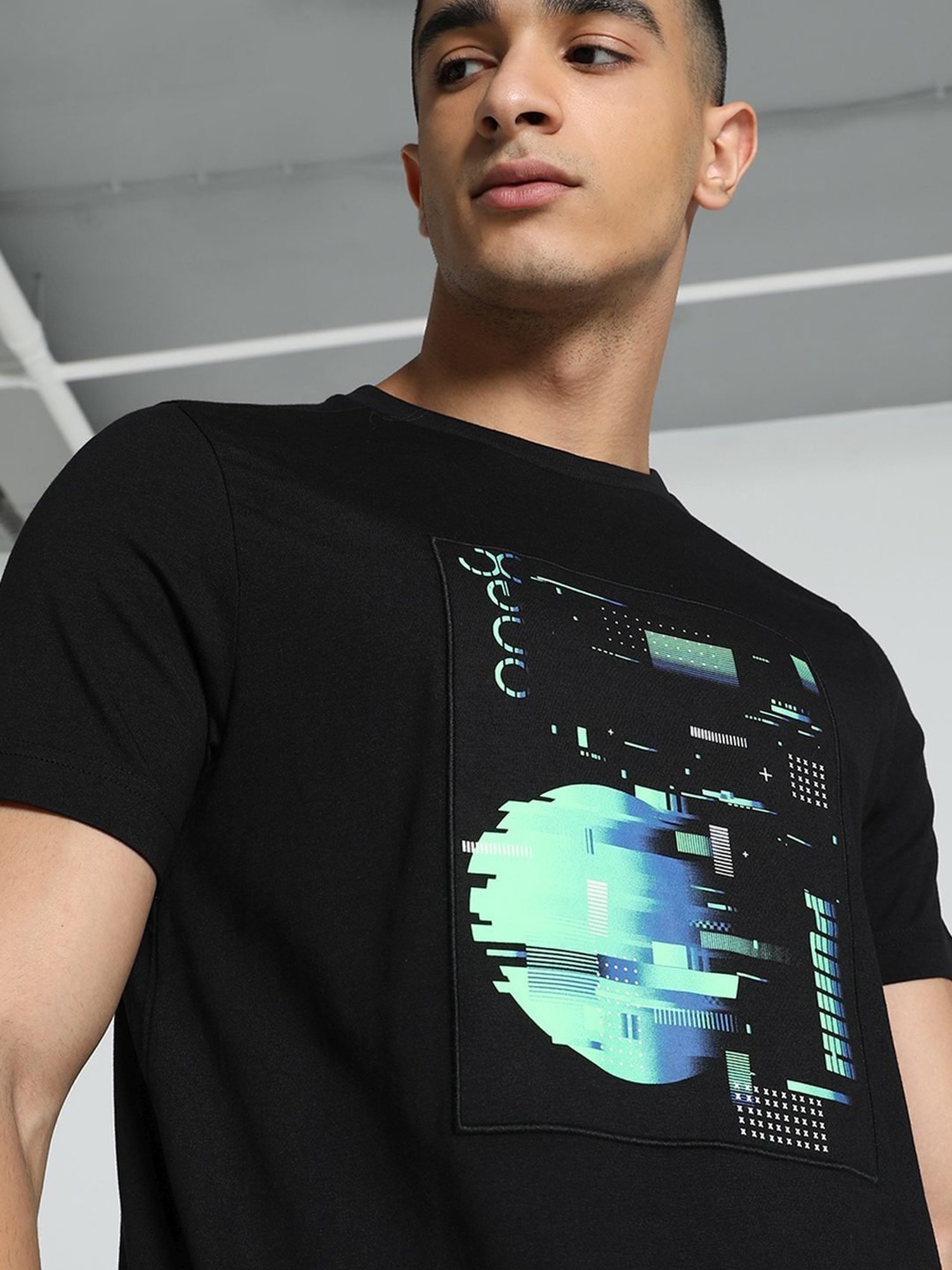 Puma Black Cotton Regular Fit Printed T-Shirt