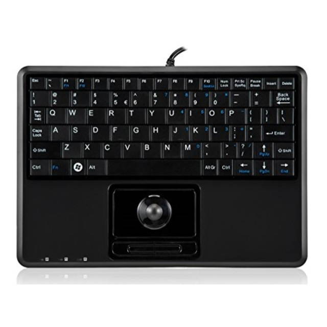 Perixx PERIBOARD-509H PLUS, Wired Keyboard with Trackball & USB Port - USB - Super Mini 9.05"x6.30"x0.90" Dimension - Built-in 2 x USB2.0 Hub - Silent X Type Scissor Keys - US English Layout