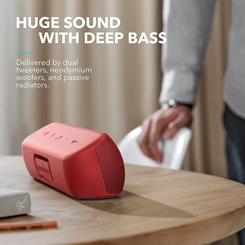Soundcore Motion+ Bluetooth Speaker with Hi-Res 30W Audio, Extended Bass and Treble, Wireless HiFi Portable Speaker with App, Customizable EQ, 12-Hour Playtime, IPX7 Waterproof, and USB-C, Red