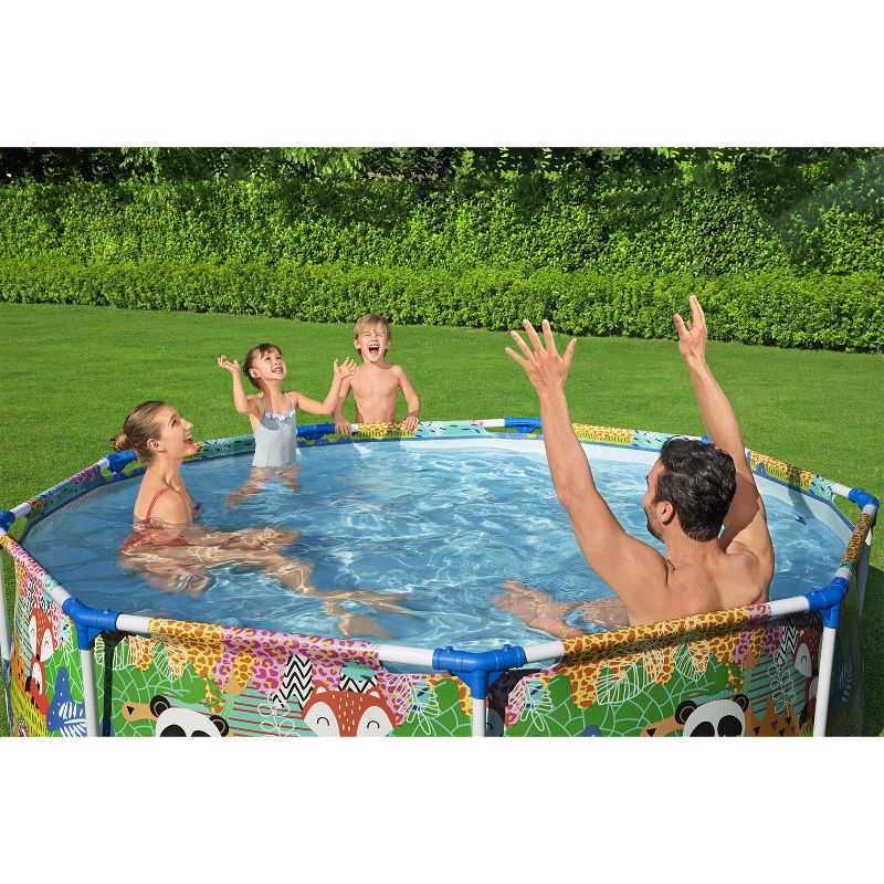 Bestway Steel Pro Easy Setup Panda Rainbow Jungle Print 9 Foot DuraPlus Reinforced Puncture Resistant PVC Liner Round Above Ground Pool
