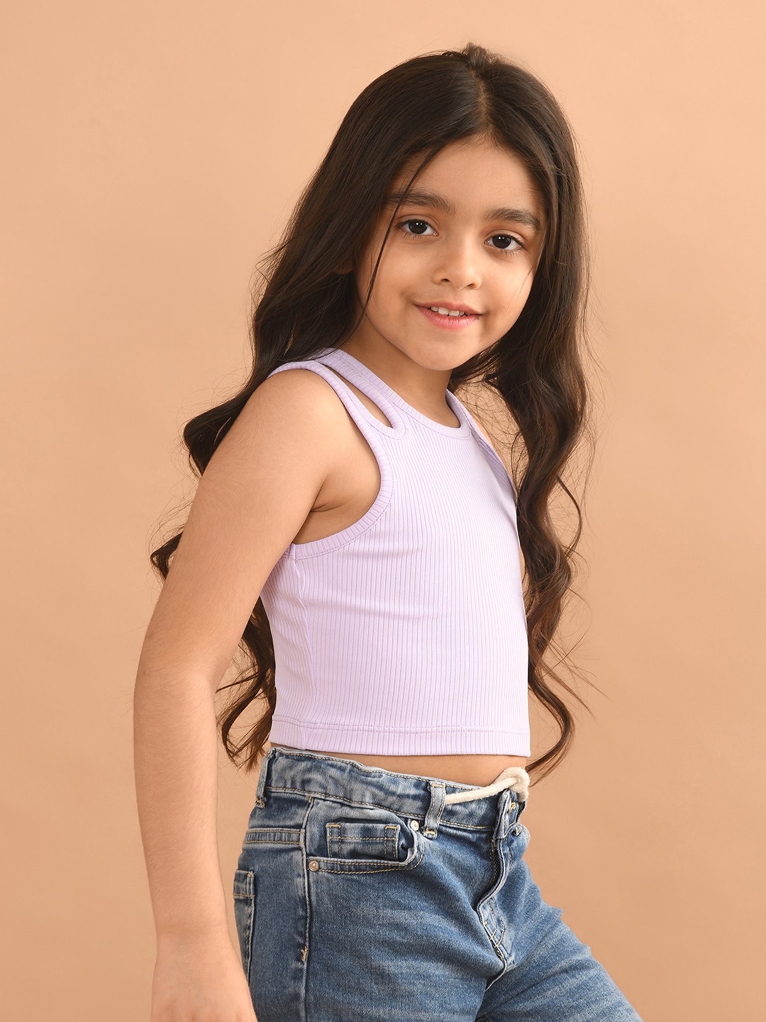 LilPicks Kids Lavender Solid Crop Top