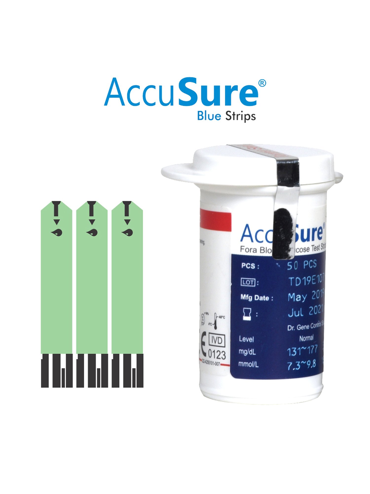 AccuSure Glucometer Test Strips, 50 Strips (Only Strips)
